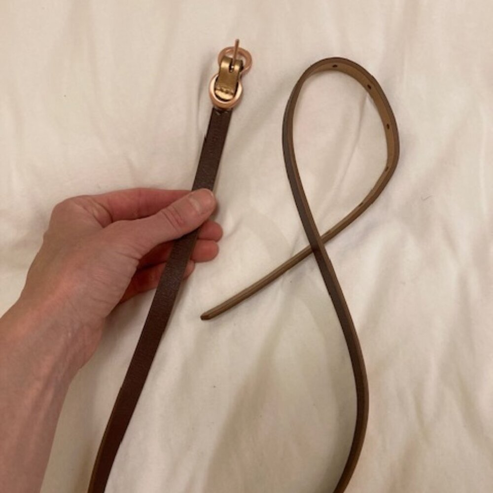 Reversible brown/gold vegan leather belt - size M